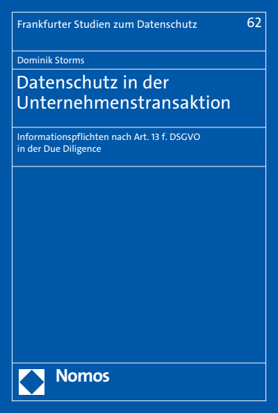 Cover des Buchs: Datenschutz in der Unternehmenstransaktion