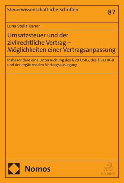 Cover of book: Umsatzsteuer und der zivilrechtliche Vertrag – Möglichkeiten einer Vertragsanpassung