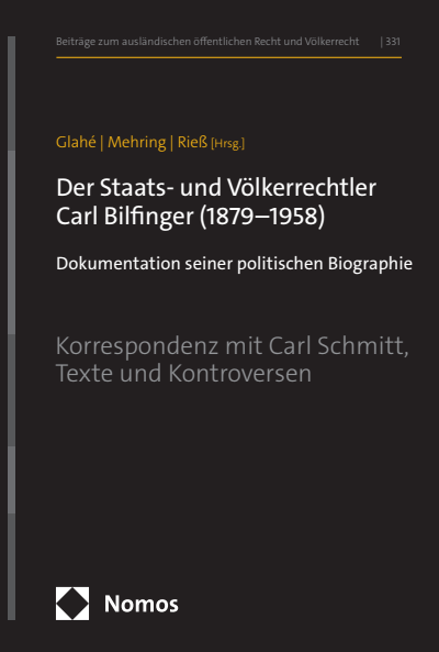 Cover of book: Der Staats- und Völkerrechtler Carl Bilfinger (1879–1958)