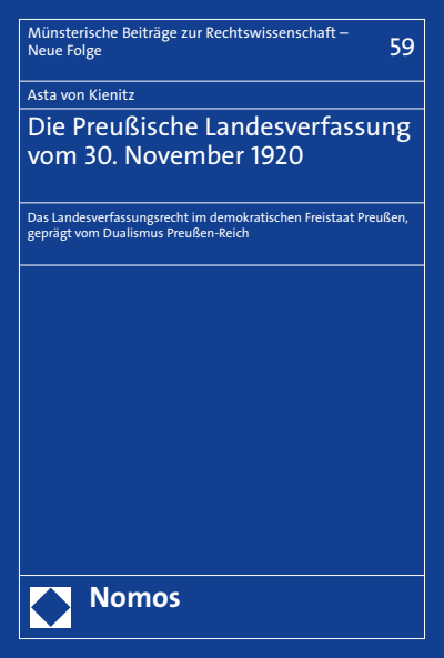 Cover of book: Die Preußische Landesverfassung vom 30. November 1920