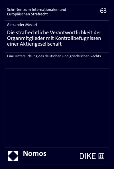 Cover des Buchs: Die strafrechtliche Verantwortlichkeit der Organmitglieder mit Kontrollbefugnissen einer Aktiengesellschaft