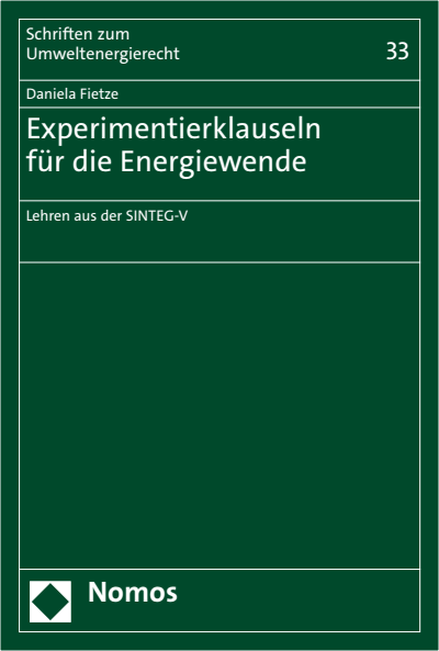 Cover of book: Experimentierklauseln für die Energiewende