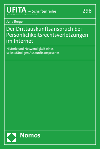 Cover des Buchs: Der Drittauskunftsanspruch bei Persönlichkeitsrechtsverletzungen im Internet