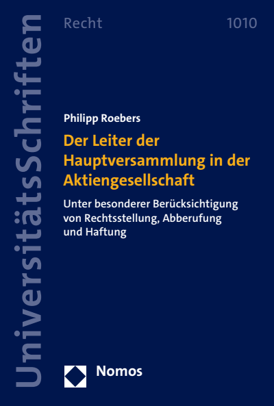 Cover of book: Der Leiter der Hauptversammlung in der Aktiengesellschaft