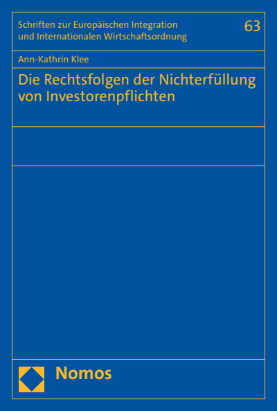 Cover of book: Die Rechtsfolgen der Nichterfüllung von Investorenpflichten