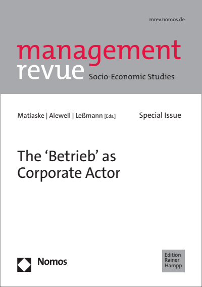 Cover of book: The 'Betrieb' as Corporate Actor